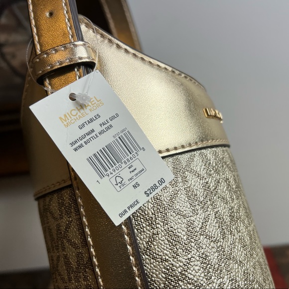 MICHAEL KORS WINE/WATER BOTTLE HOLDER IN PALE GOLD NWT - Picture 4 of 5